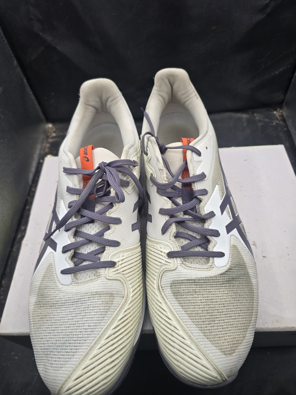 Asics White Athletic Sneakers with Gray Accents and Orange Tabs